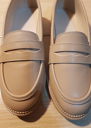 Bej Kadın Klasik loafer Ayakkabı trend model - Görsel 5