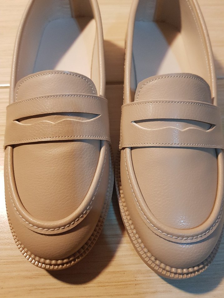 Bej Kadın Klasik loafer Ayakkabı trend model - Görsel 5