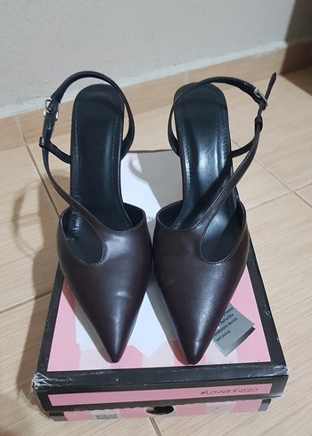 Kahverengi Deri Stiletto Kadın Topuklu Ayakkabı
