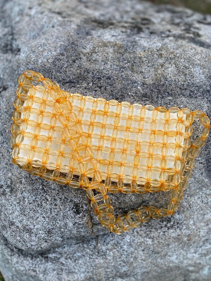 Sarı Boncuk İşlemeli Kadın Çanta - Görsel 5