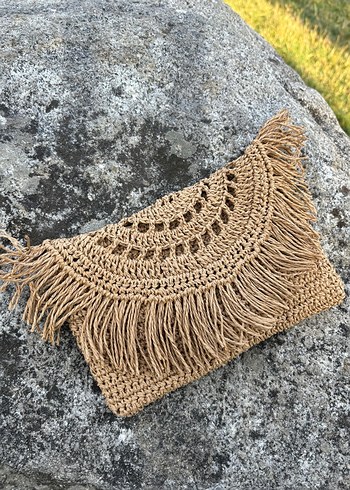 Bej Örgü Bohem Kadın Çanta - Görsel 5