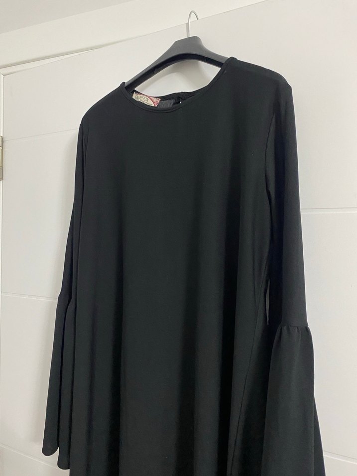 Uzun Kollu Siyah Drapeli Kadın Triko Elbise - Görsel 3