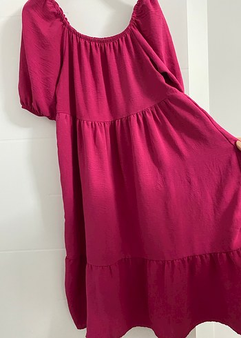 Pembe Uzun Keten Elbise, Fırfırlı, Salaş Kesim - Görsel 3