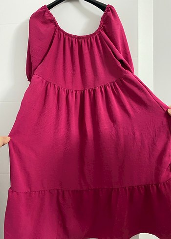 Pembe Uzun Keten Elbise, Fırfırlı, Salaş Kesim - Görsel 2