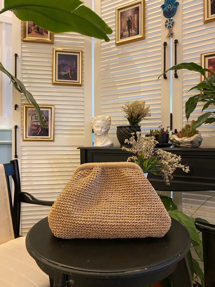 Bej Örgü Kadın Portföy Çanta - Görsel 2