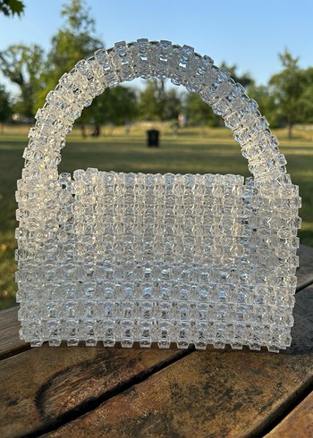 Boncuklu Beyaz Cam Kadın Çantası - Görsel 7