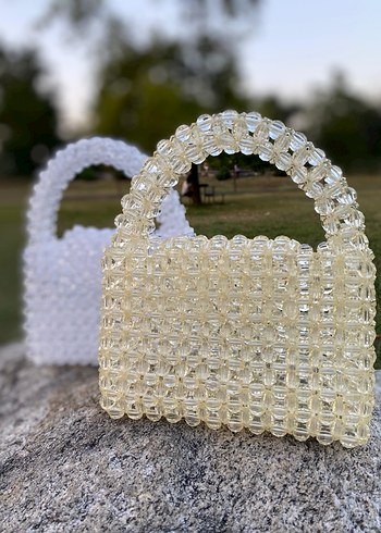 Boncuklu Beyaz Cam Kadın Çantası - Görsel 3