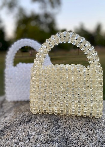 Boncuklu Beyaz Cam Kadın Çantası - Görsel 4