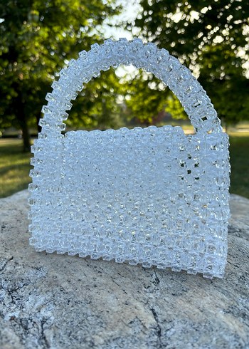 Boncuklu Beyaz Cam Kadın Çantası - Görsel 9