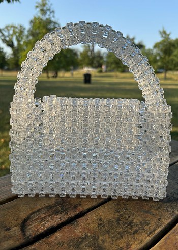 Boncuklu Beyaz Cam Kadın Çantası - Görsel 6