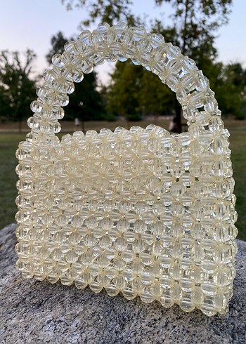 Boncuklu Beyaz Cam Kadın Çantası - Görsel 2