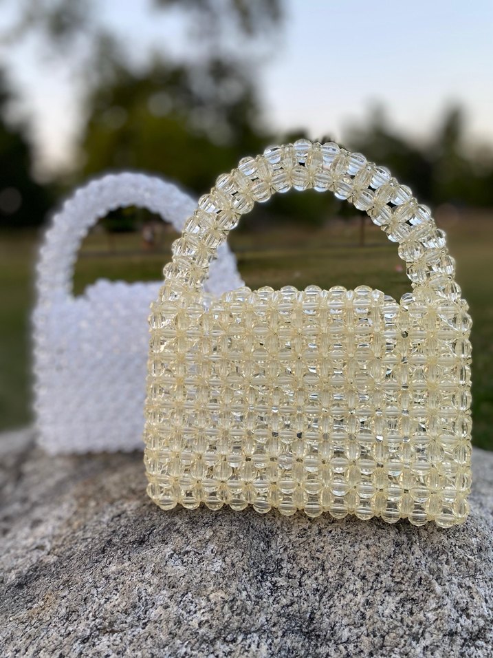 Boncuklu Beyaz Cam Kadın Çantası - Görsel 4