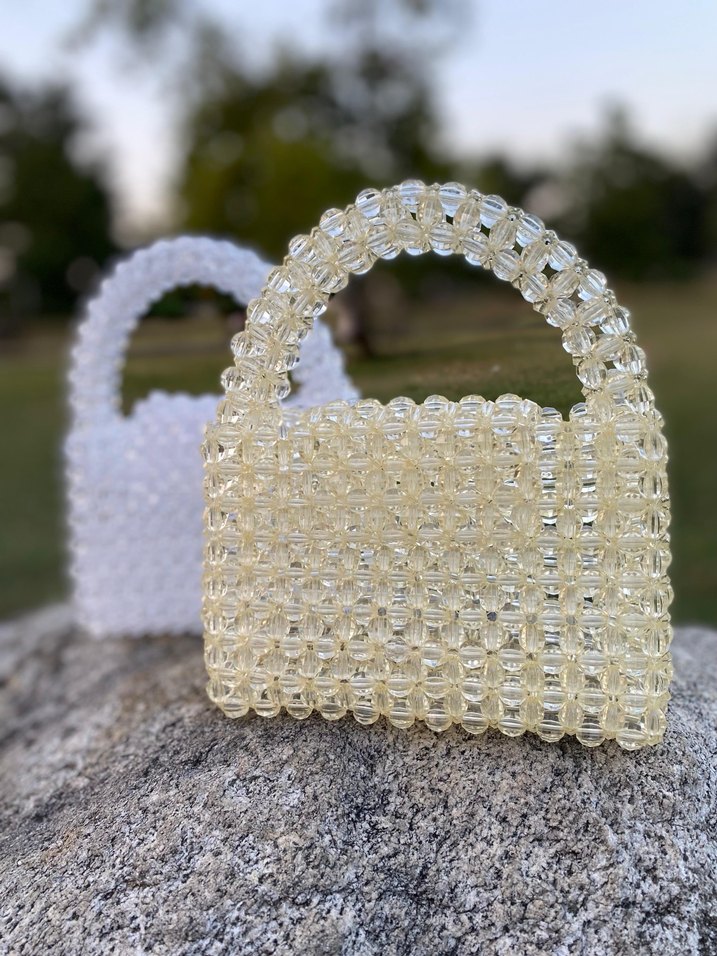 Boncuklu Beyaz Cam Kadın Çantası - Görsel 5