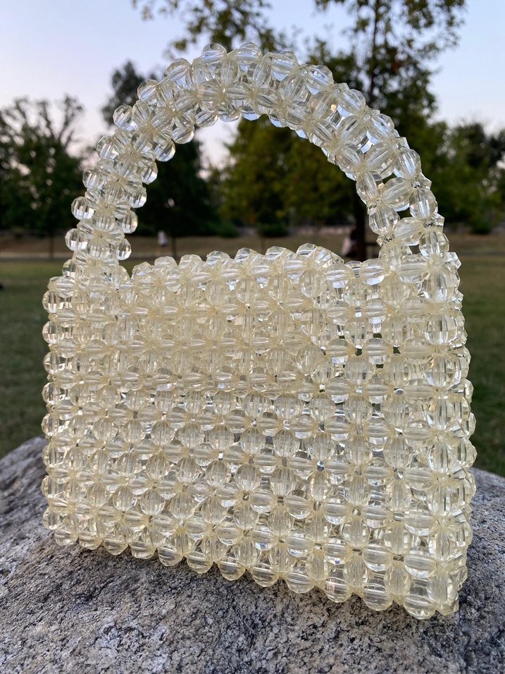 Boncuklu Beyaz Cam Kadın Çantası - Görsel 2