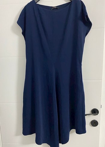 Lacivert V Yaka Midi Kadın Elbise - Görsel 2