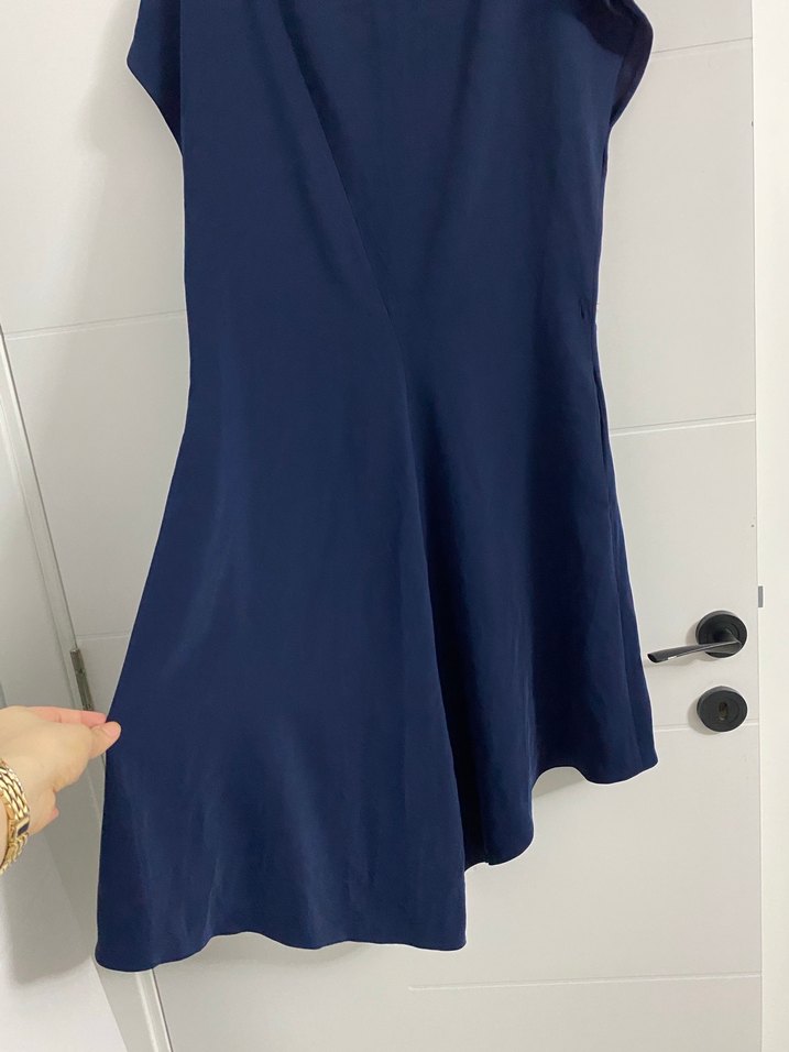 Lacivert V Yaka Midi Kadın Elbise - Görsel 4