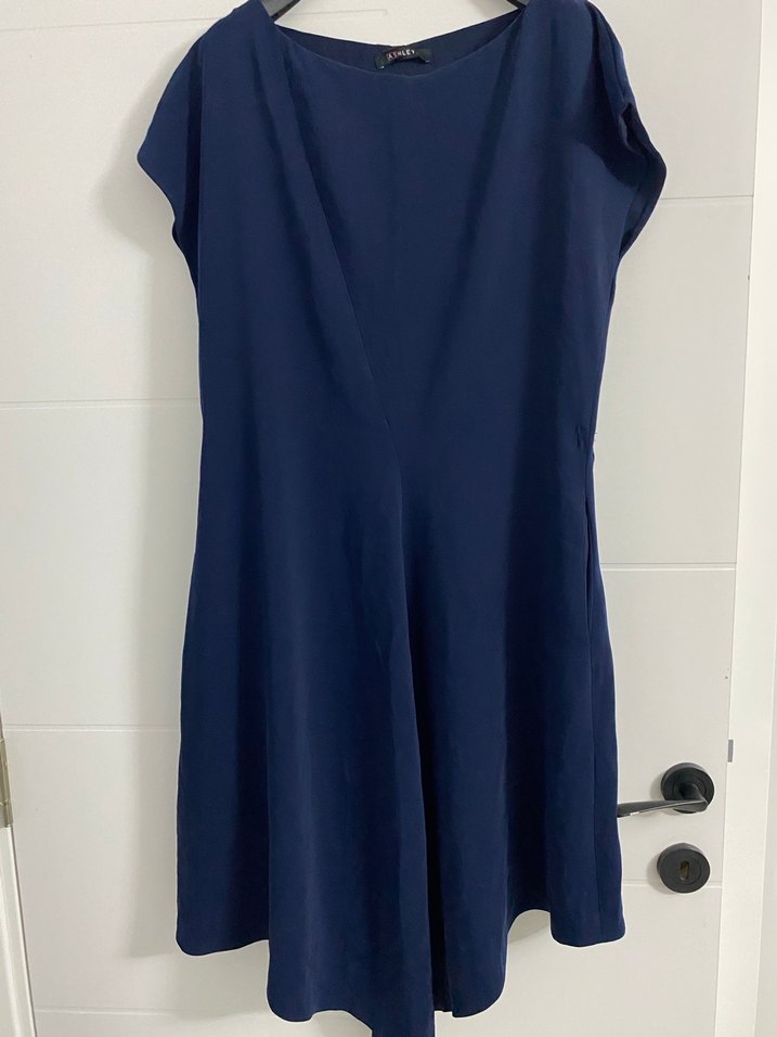 Lacivert V Yaka Midi Kadın Elbise - Görsel 2