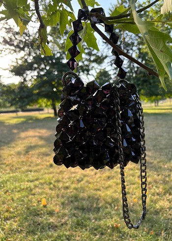 Siyah Kristal Boncuklu Gotik Kadın Çanta - Görsel 3