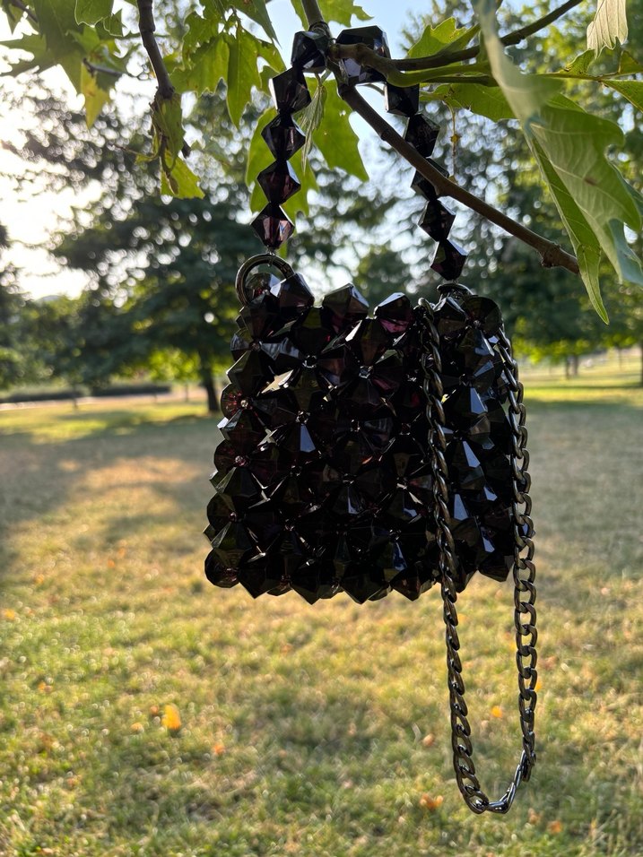 Siyah Kristal Boncuklu Gotik Kadın Çanta - Görsel 3