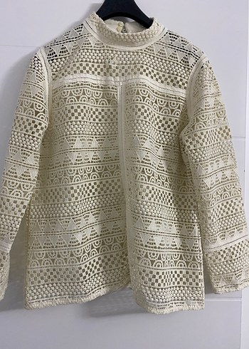 Dantel İşlemeli Bohem Beyaz Triko Bluz - Görsel 4