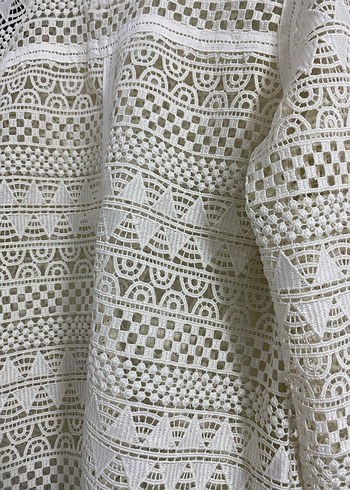 Dantel İşlemeli Bohem Beyaz Triko Bluz - Görsel 2