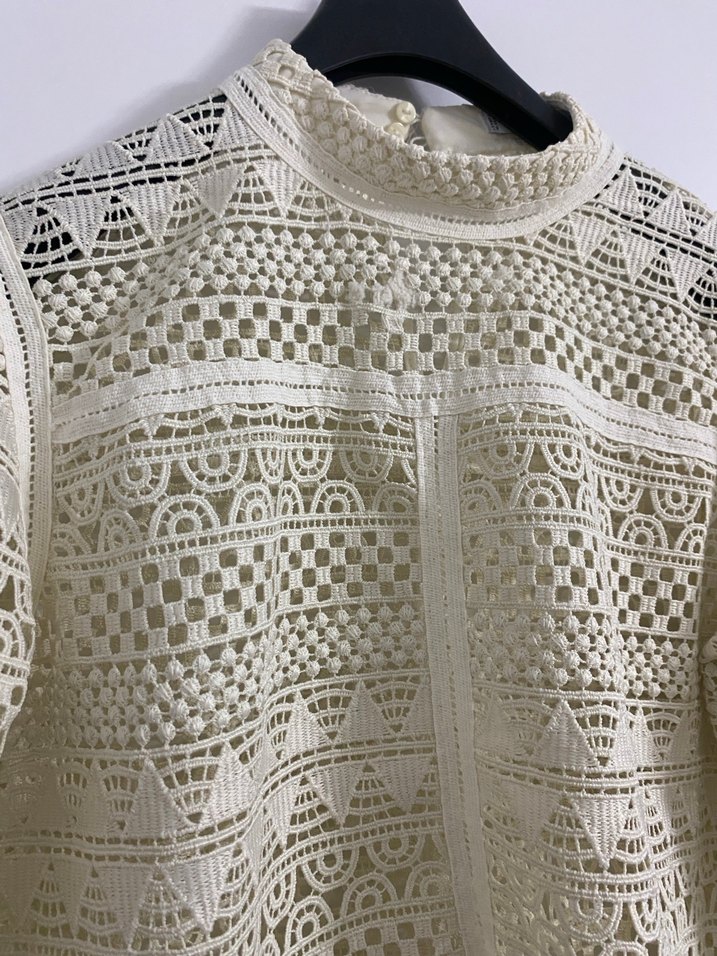Dantel İşlemeli Bohem Beyaz Triko Bluz - Görsel 3