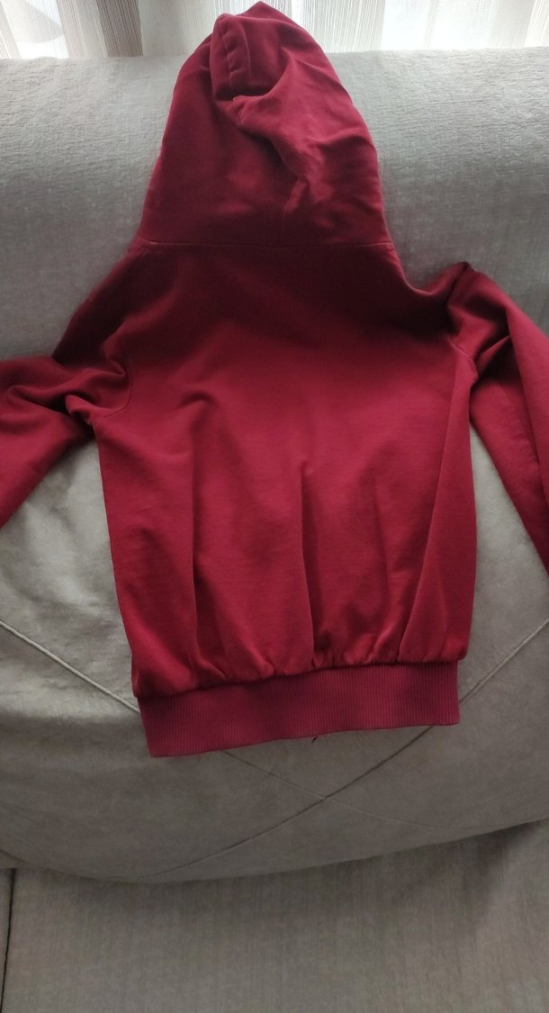 Kırmızı Kapüşonlu Fermuarlı Erkek Sweatshirt - Görsel 3