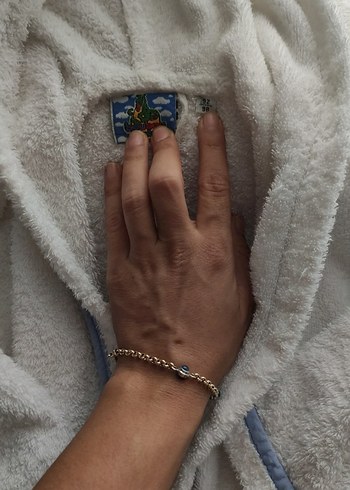 Mavi Detaylı Erkek Çocuk Beyaz Bornoz - Görsel 3