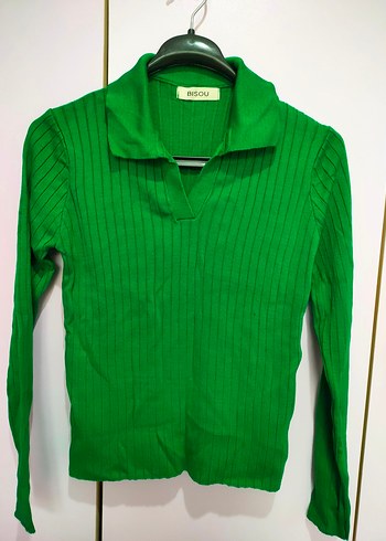 Kadın Yeşil Triko Polo Yaka Kazak - Görsel 2