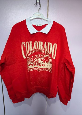Polo Yaka Kırmızı Kadın Sweatshirt - Görsel 2