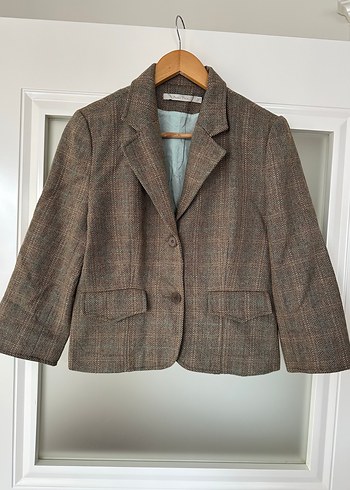 Zara Kahverengi Ekose Kisa Blazer Ceket