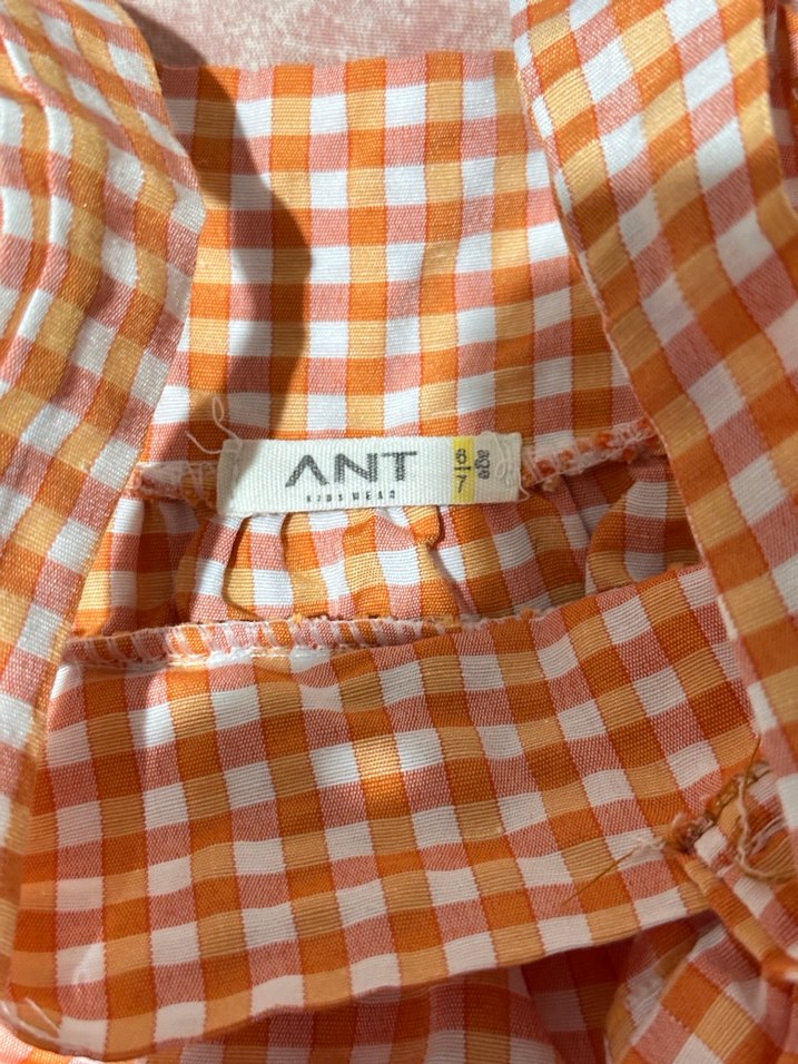 Kız Çocuk Turuncu Kareli Fırfırlı Elbise - Görsel 2