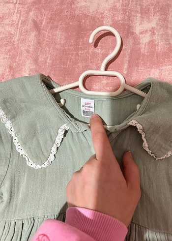 Kız Çocuk Bej Keten Kısa Kollu Elbise - Görsel 3