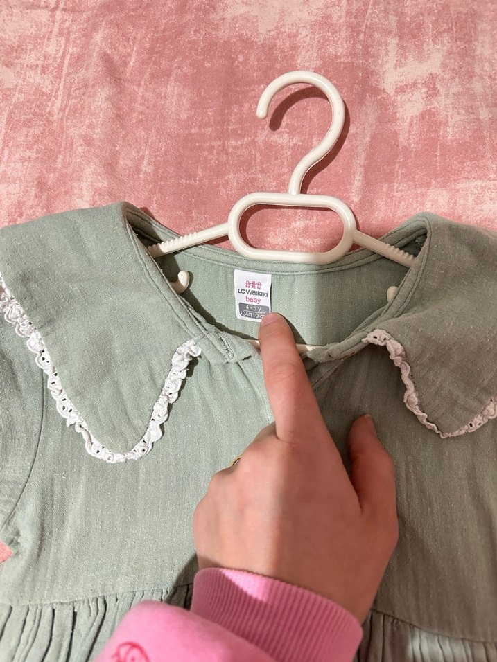 Kız Çocuk Bej Keten Kısa Kollu Elbise - Görsel 3