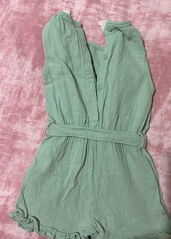 Yeşil Nakışlı Keten Kız Tulum - Görsel 3