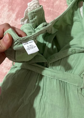 Yeşil Nakışlı Keten Kız Tulum - Görsel 4