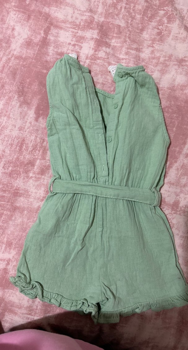 Yeşil Nakışlı Keten Kız Tulum - Görsel 3