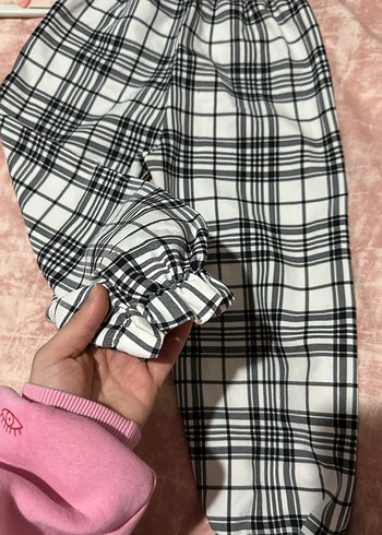 kız çocuk Beyaz Ekose Belden Lastikli Pantolon - Görsel 2