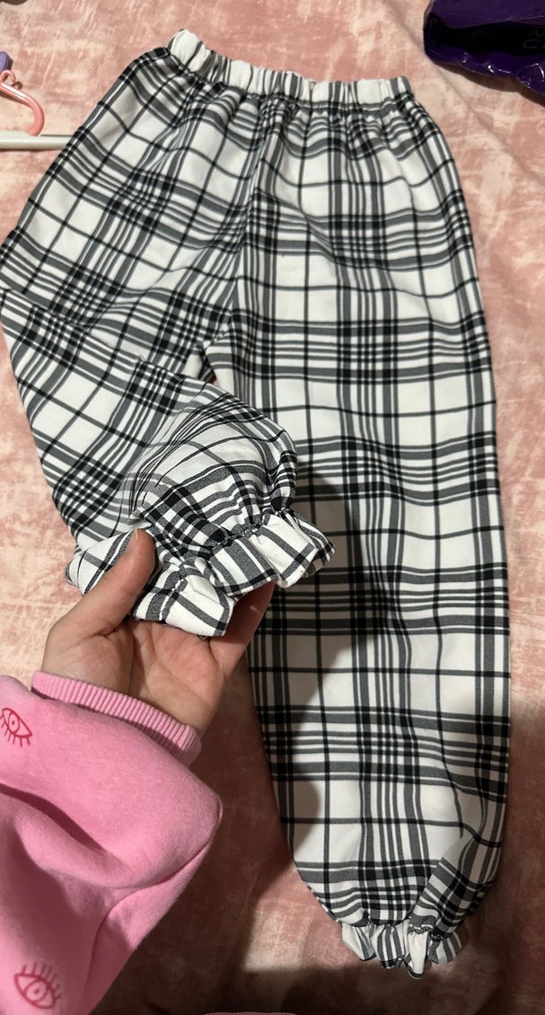 kız çocuk Beyaz Ekose Belden Lastikli Pantolon - Görsel 2