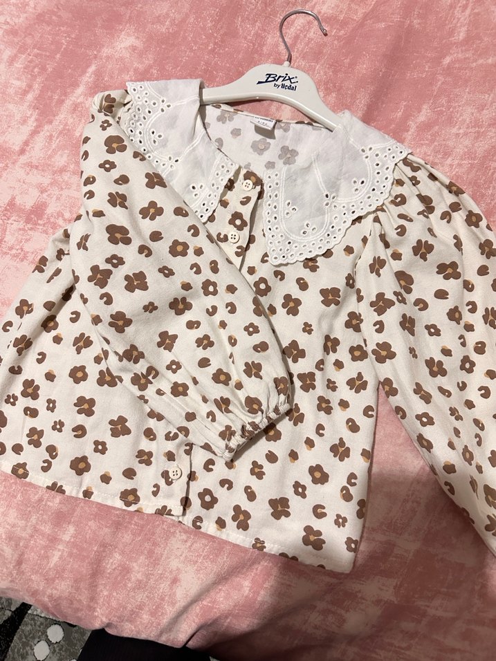 Kız Çocuk Dantel Yakalı Bohem Bluz - Görsel 2