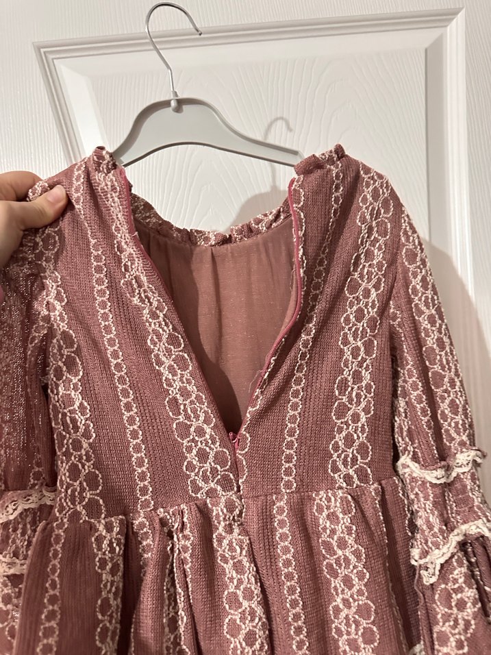 Bordo Nakışlı Bohem Kız Elbisesi Kürklü Yelekli - Görsel 3