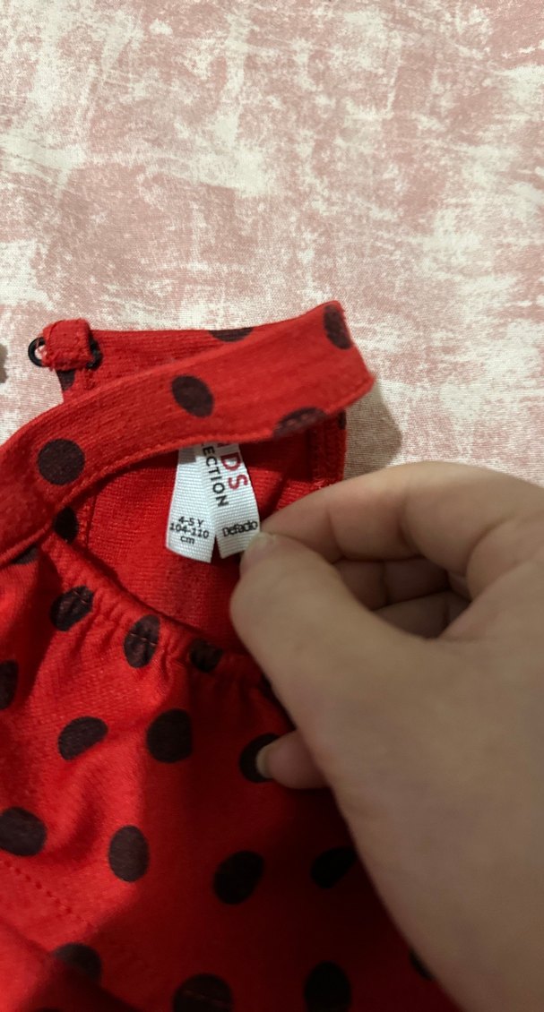 Kız Çocuk Kırmızı Puantiyeli Straplez Elbise - Görsel 2