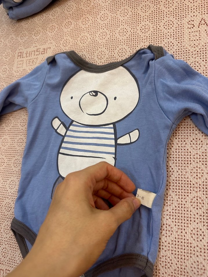 Mavi Uzun Kollu Pamuklu Bebek Body 3-6 Ay - Görsel 3