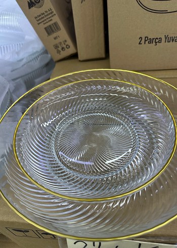 Altın Kenarlı Cam Tabak Seti 2li - Görsel 2