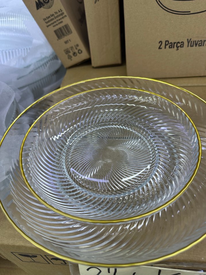 Altın Kenarlı Cam Tabak Seti 2li - Görsel 2