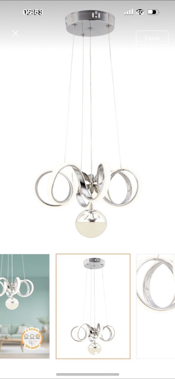 Beyaz Modern LED Avize 3 Renk Işık Modlu - Görsel 2