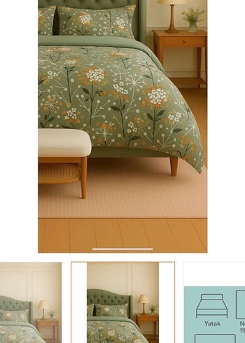 Yeşil Çiçek Desenli Nevresim Takımı - Görsel 2