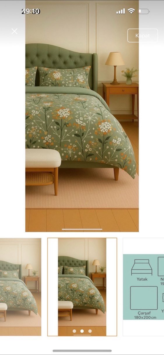 Yeşil Çiçek Desenli Nevresim Takımı - Görsel 2