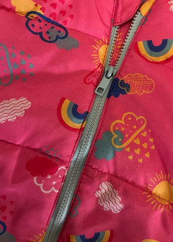 Kız Çocuk Kapüşonlu Fermuarlı Renkli Şişme Yelek - Görsel 3