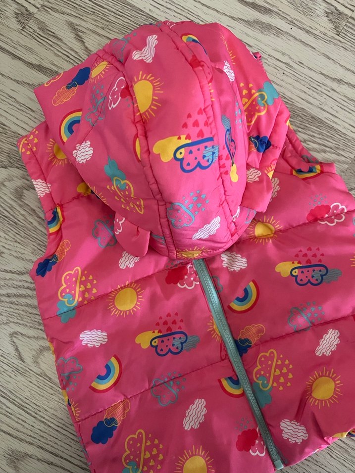 Kız Çocuk Kapüşonlu Fermuarlı Renkli Şişme Yelek - Görsel 2